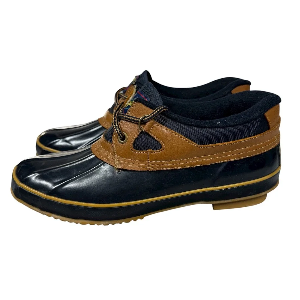 Vintage Sporto Thermolite Duck Shoes Men 8 Women 9.5 Brown Navy Blue Waterproof